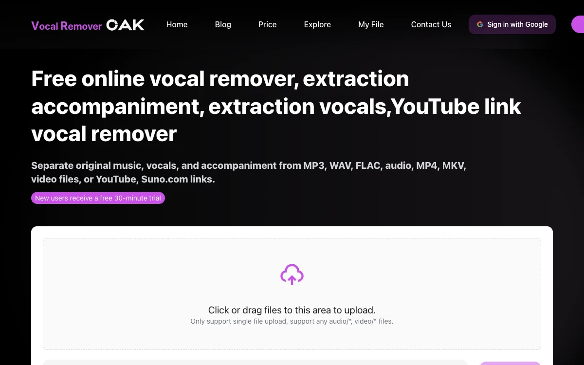 VocalRemover: Free Online AI Tool for Vocal and Accompaniment Separation