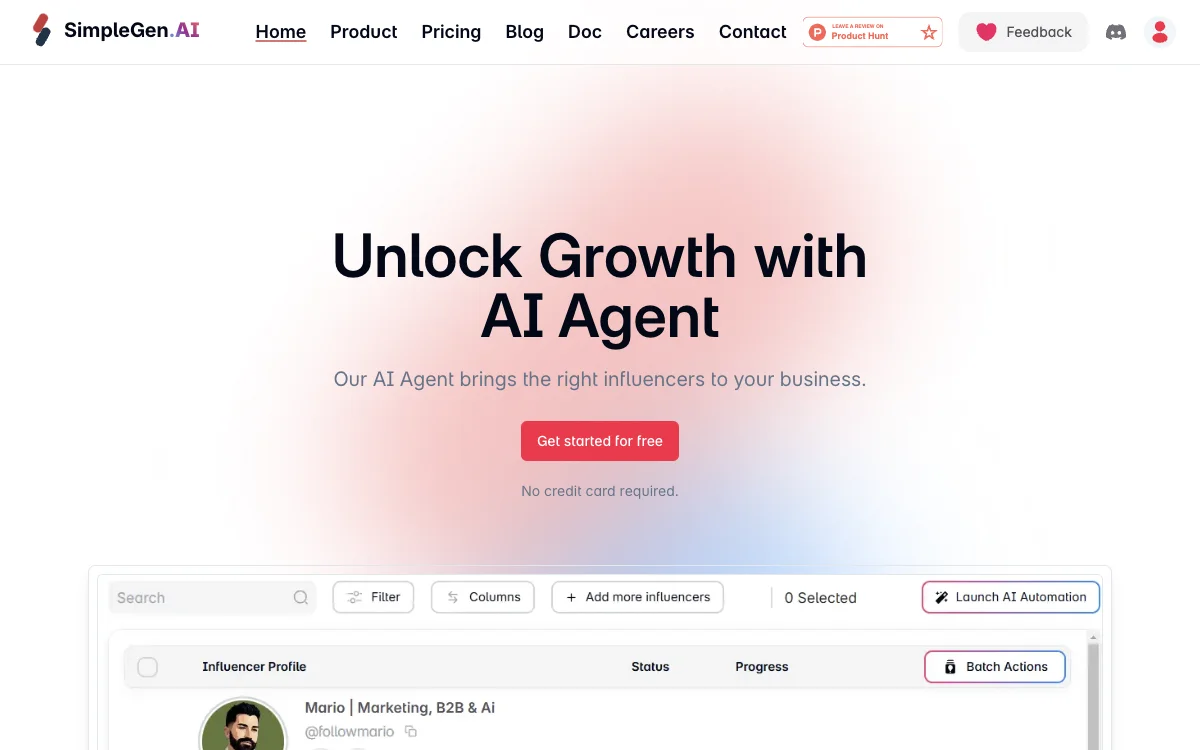 SimpleGen.AI: Automate Influencer Outreach with AI Agents for Maximum Engagement