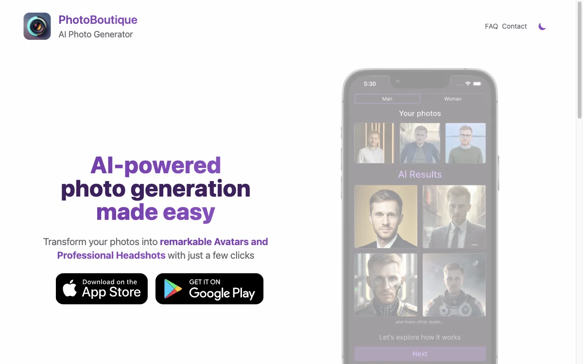 PhotoBoutique: AI-Powered Photo Generator for Stunning Avatars & Headshots
