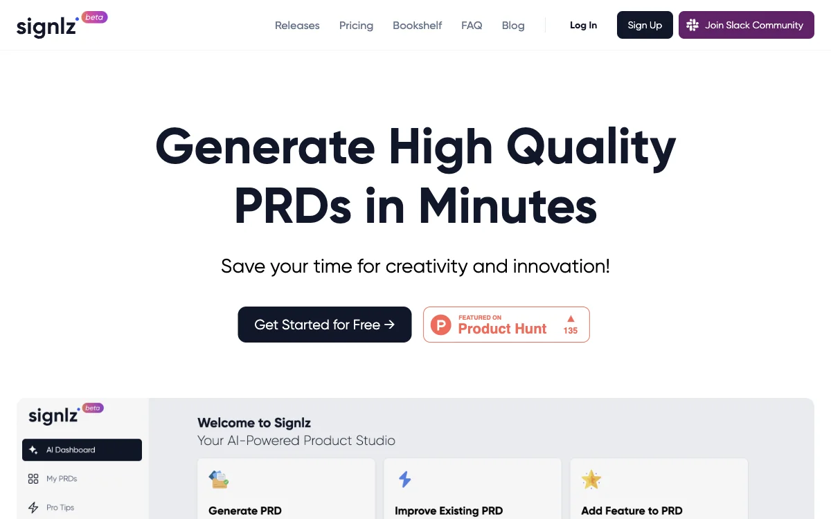 Signlz: Gerador de PRD AI para Gerentes de Produto - Economize tempo e gere PRDs de alta qualidade