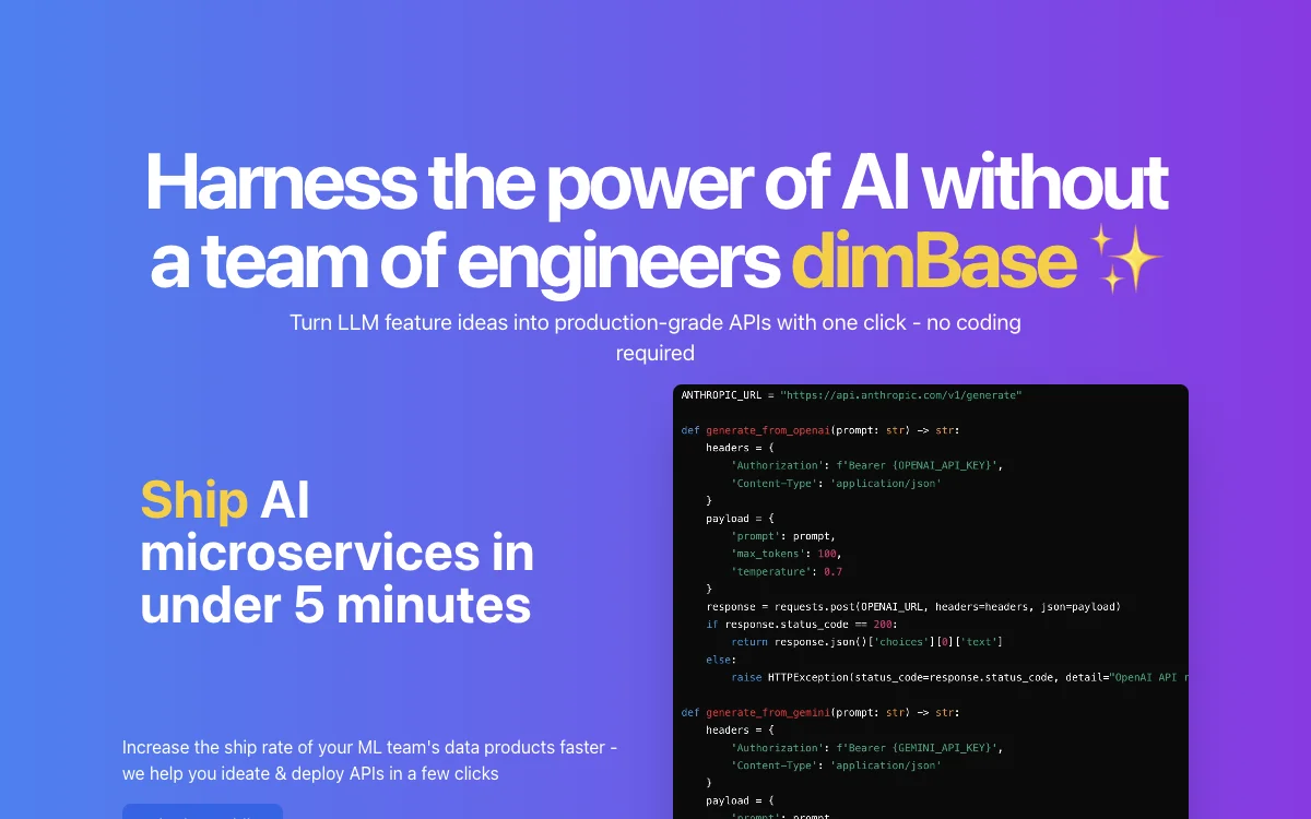 dimBase: AI의 힘을 활용하여 API를 빠르게 배포하는 도구