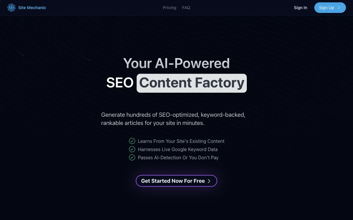 Site Mechanic: Die AI-gestützte SEO-Inhaltsfabrik für bessere Rankbarkeit