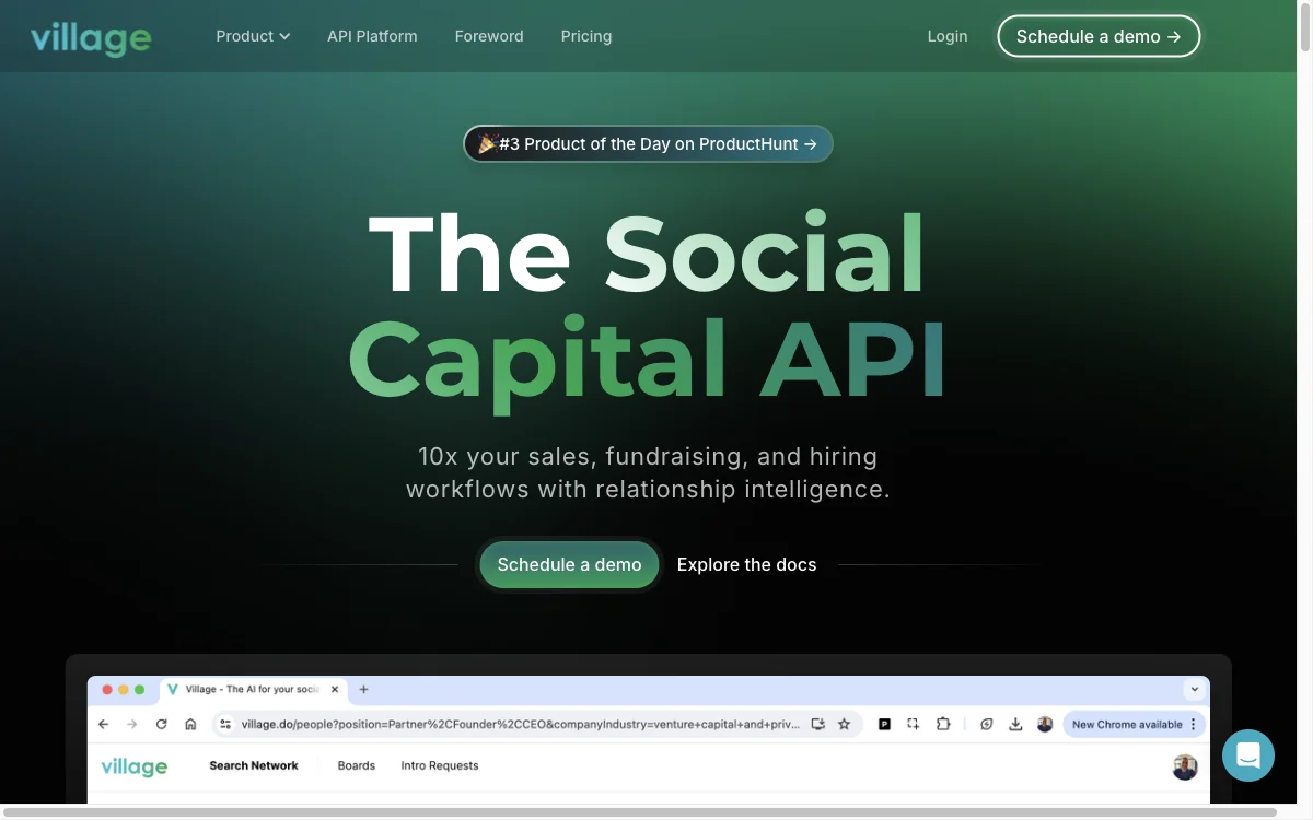 Village - The Social Capital API: Boost Your Workflows with Relationship Intelligence