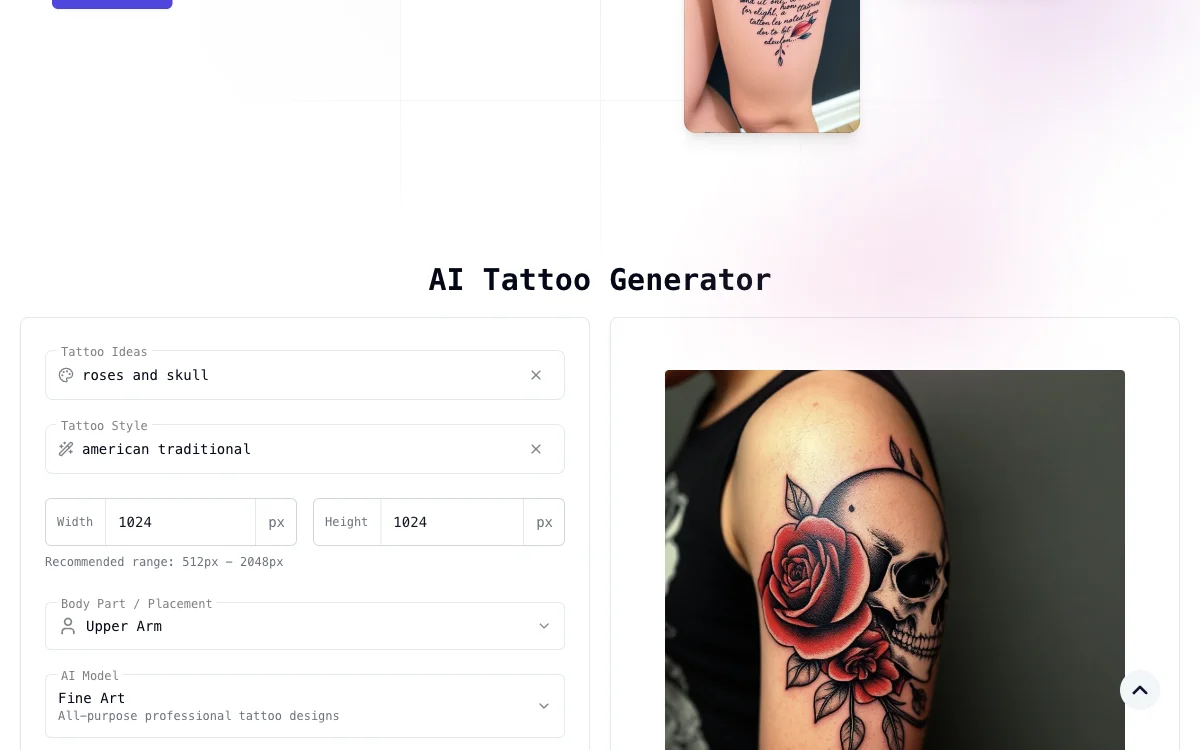 Gerador de Tatuagens AI Gratuito - TattooGen.ai