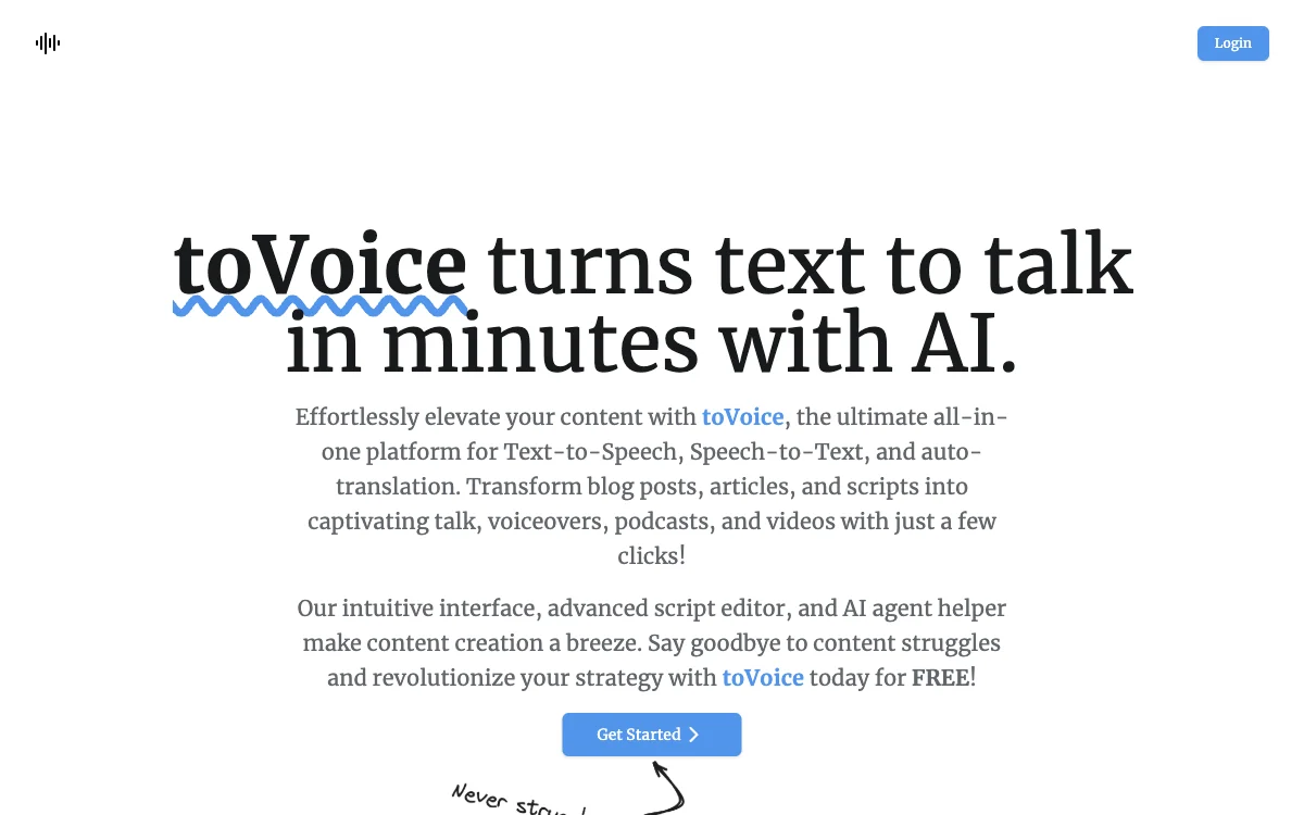 toVoice: Effortlessly Create Audio Content with AI