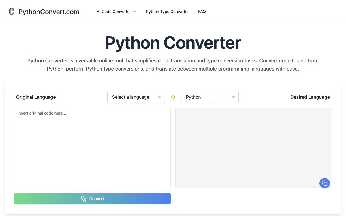 Python Converter: Traduzione e Conversione del Codice Senza Sforzo