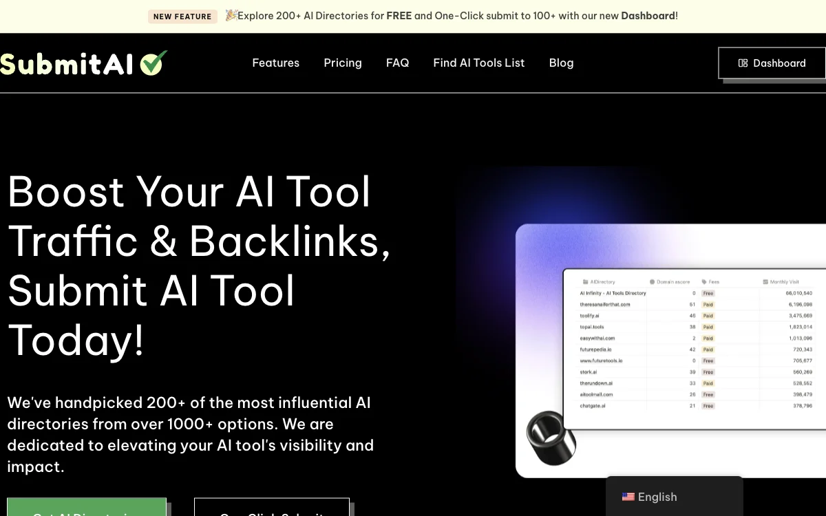 SubmitAI - Gửi AI Tool đến 100+ Thư mục một cách dễ dàng và Tăng Lưu lượng Truy cập