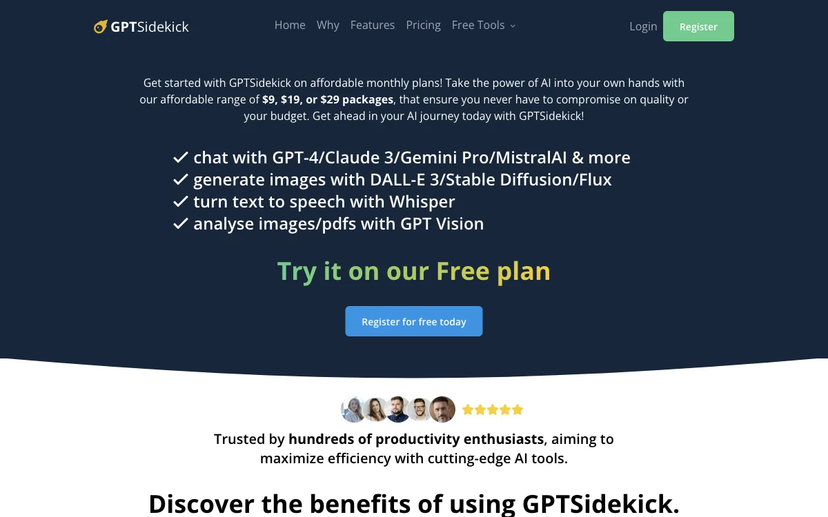 GPTSidekick - trợ lý AI giá cả phải chăng với GPT-4, Claude, DALL-E 3 và nhiều hơn nữa