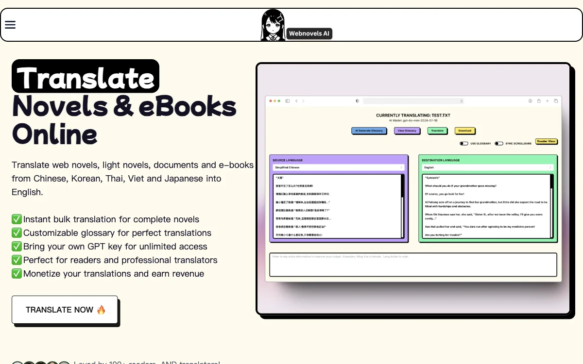 Webnovels AI: High-Quality Novel Translations