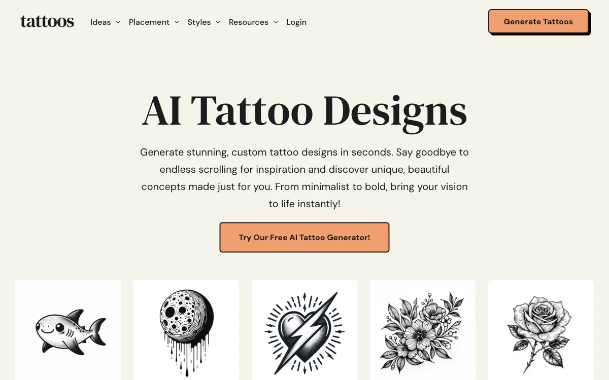 Crie Seus Próprios Designs de Tatuagens com AI - Tattoos.ai: Design Personalizado e Rápido