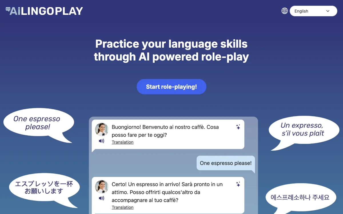 Aprenda idiomas com role-play e personagens de IA | AI LingoPlay