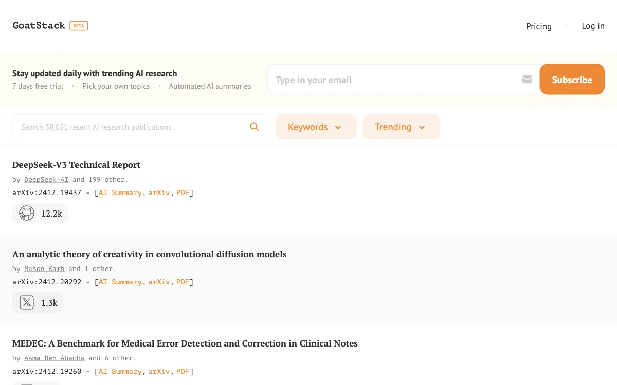 Goatstack - Khám phá các nghiên cứu AI thịnh hành