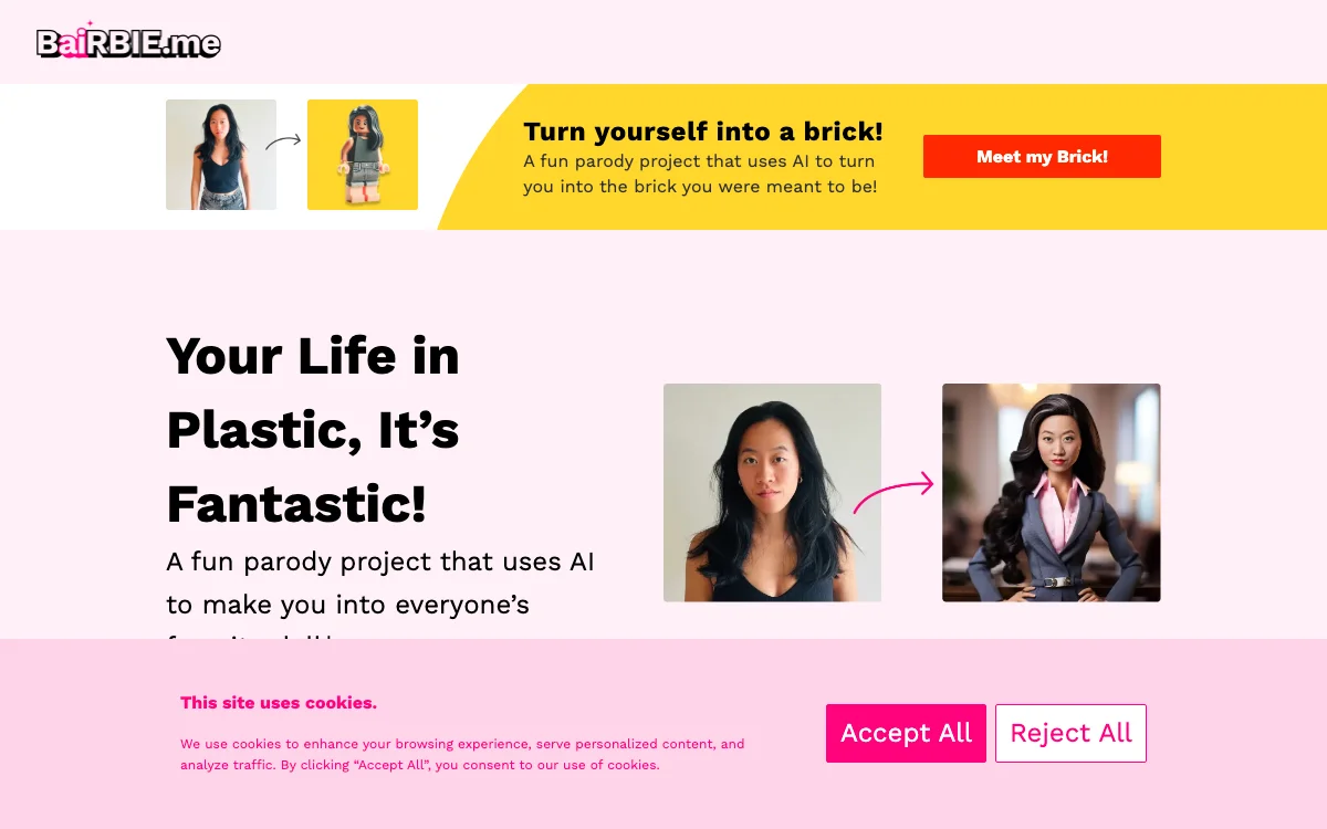 Transform Yourself with BaiRBIE.me: AI-Powered Brick and Barbie Parody