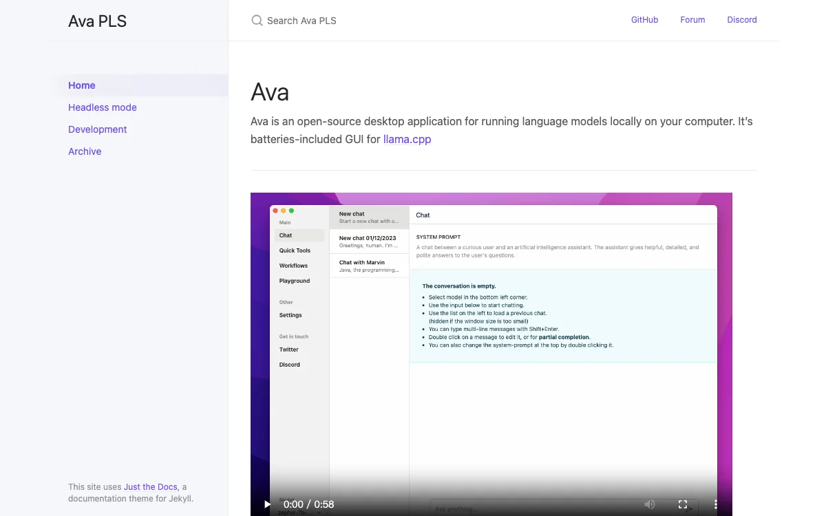 Ava PLS: Open-Source Desktop Application for Local Language Models