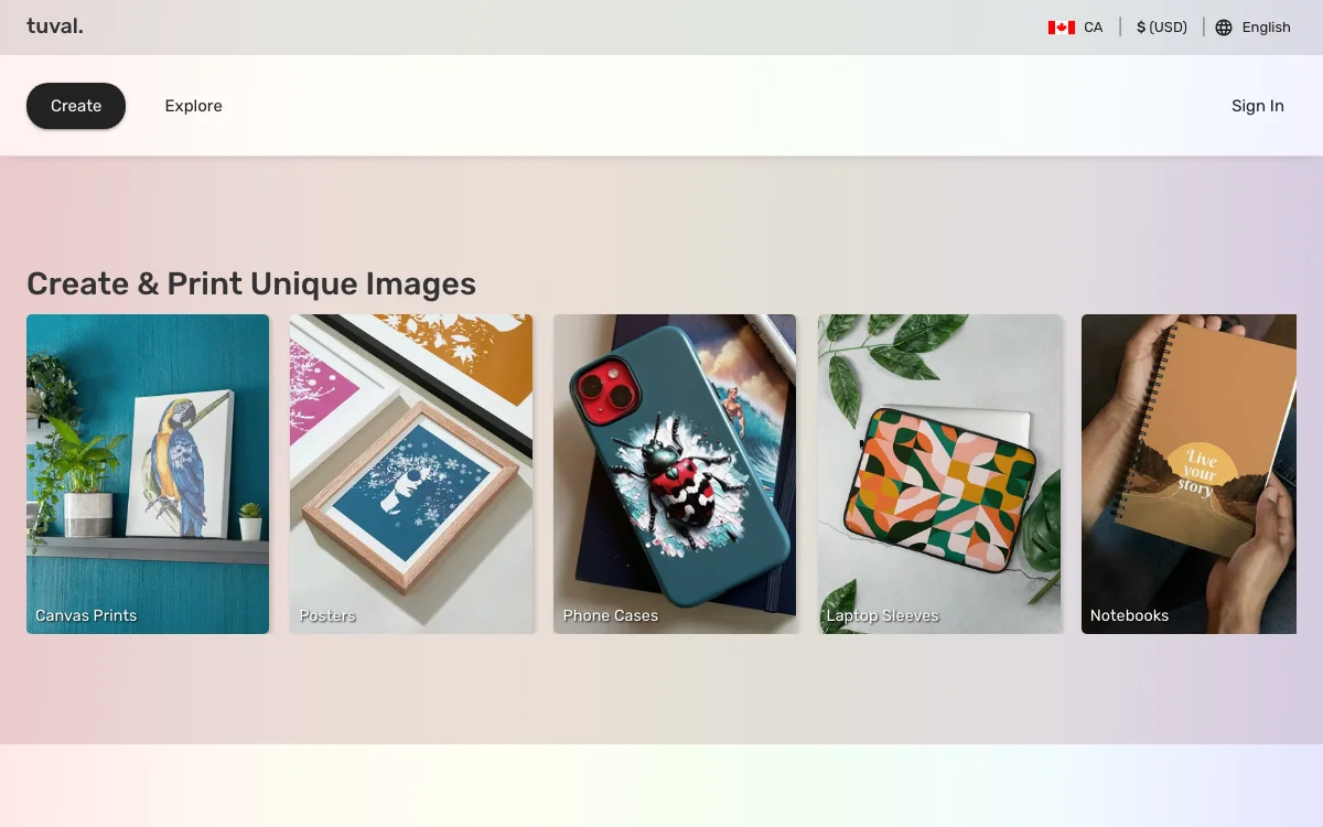 Tuval: AI-Powered Custom Prints on Canvas, Posters, Phone Cases & More