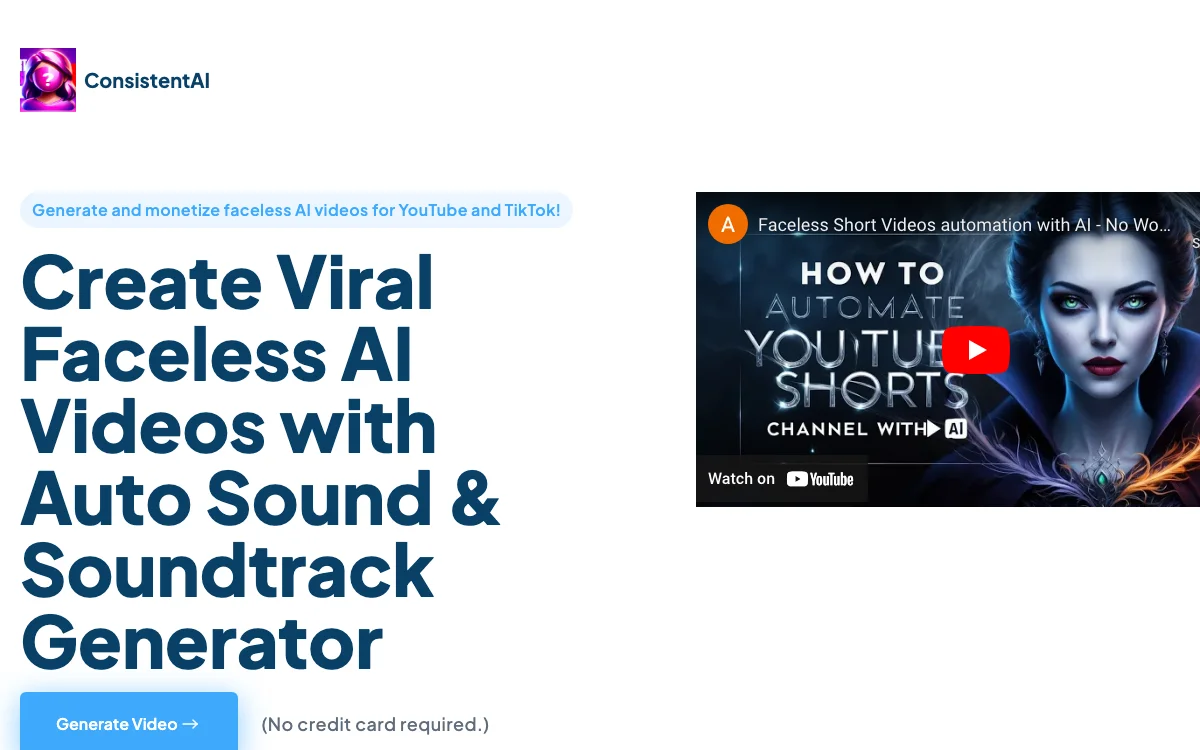 Faceless AI Videos | Generate & Monetize Faceless Videos | Consistent AI