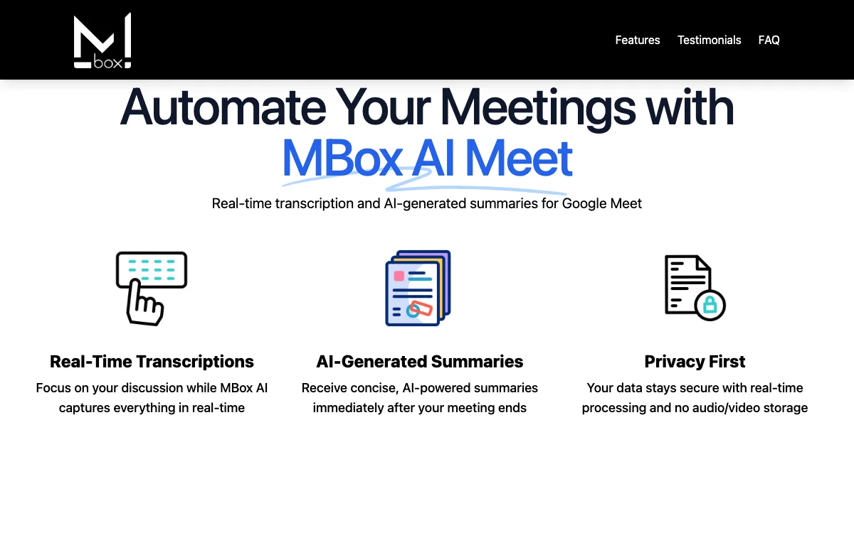 MBox AI Meet - Transcrições em Tempo Real e Resumos de Reuniões para Google Meet