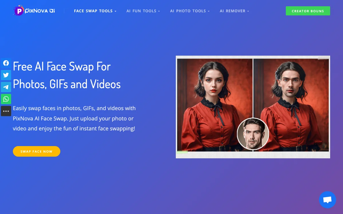PixNova AI: Hoán đổi khuôn mặt trong ảnh, GIF và video (miễn phí, không cần đăng ký)